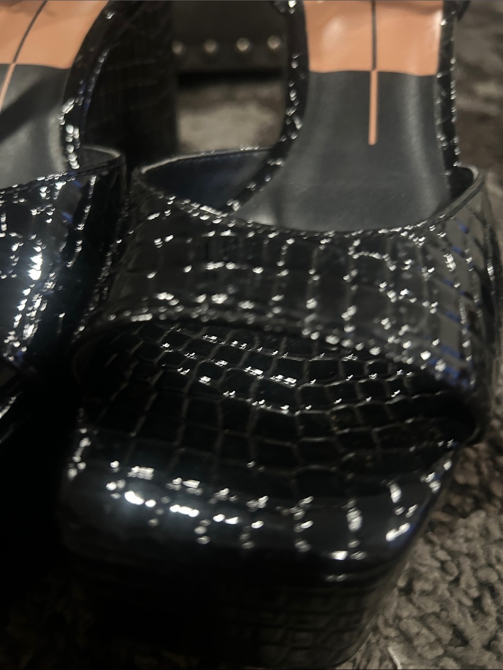 Dolce Vita Black Croc-Embossed Platform Slingbacks - Picture 4 of 7